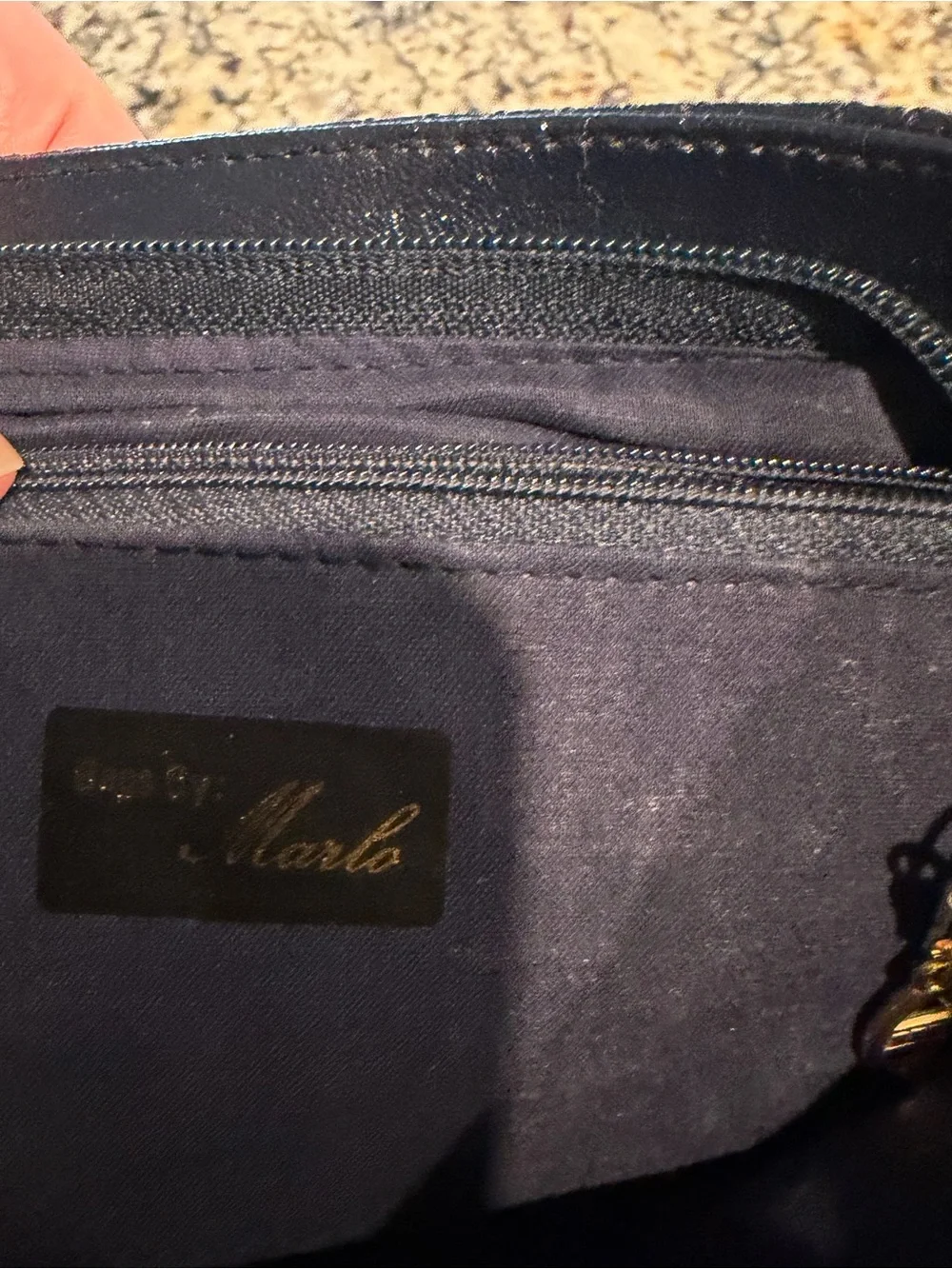 Navy Sequin Evening Clutch with Gold Accent - Bags By Marlo